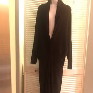 Deep plunge, long sleeve black dress